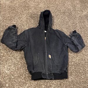 Carhartt Charcoal Black Hooded Work Jacket Sz XL